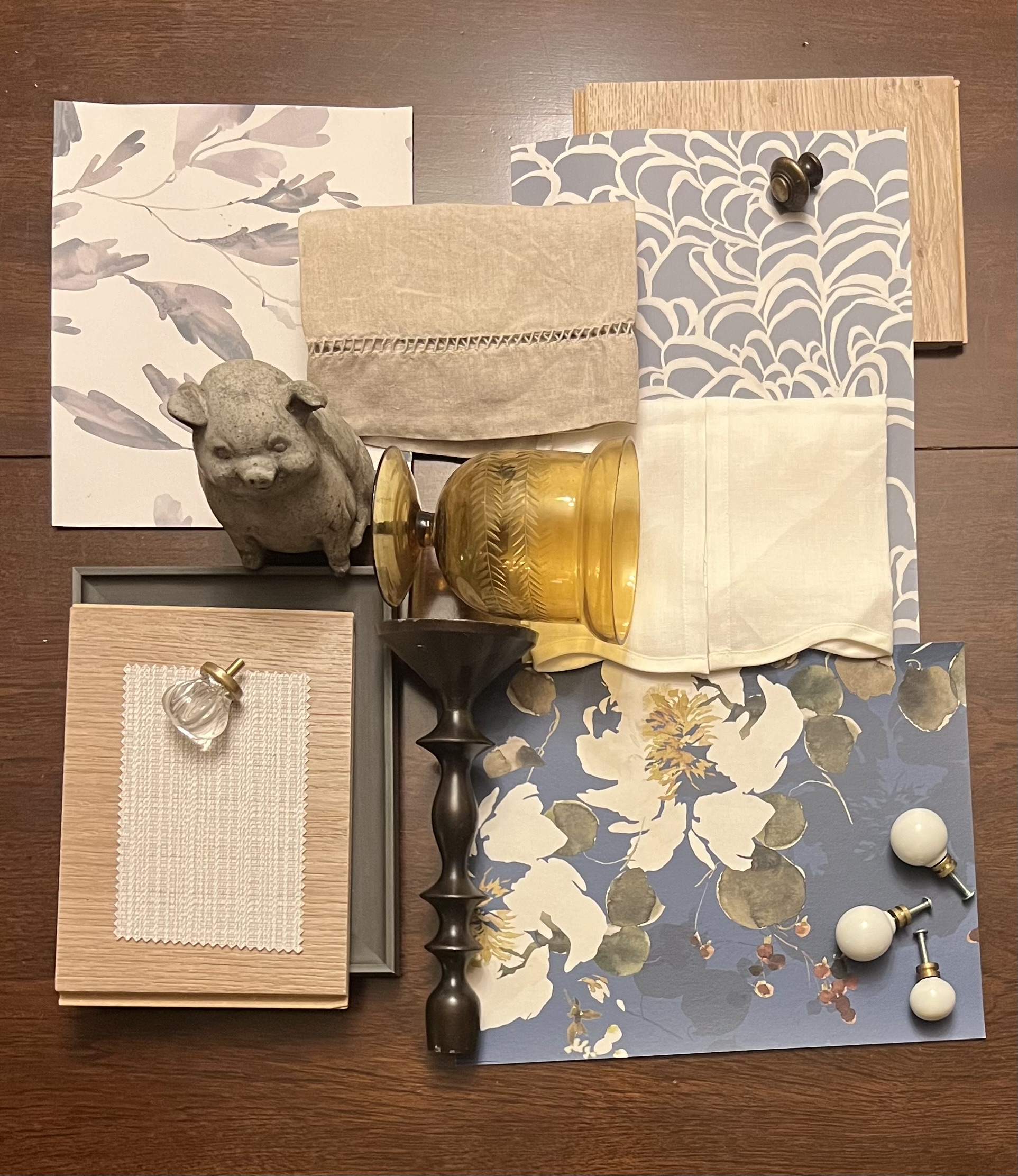 Design moodboard showing color palette, texture, and styling inspiration